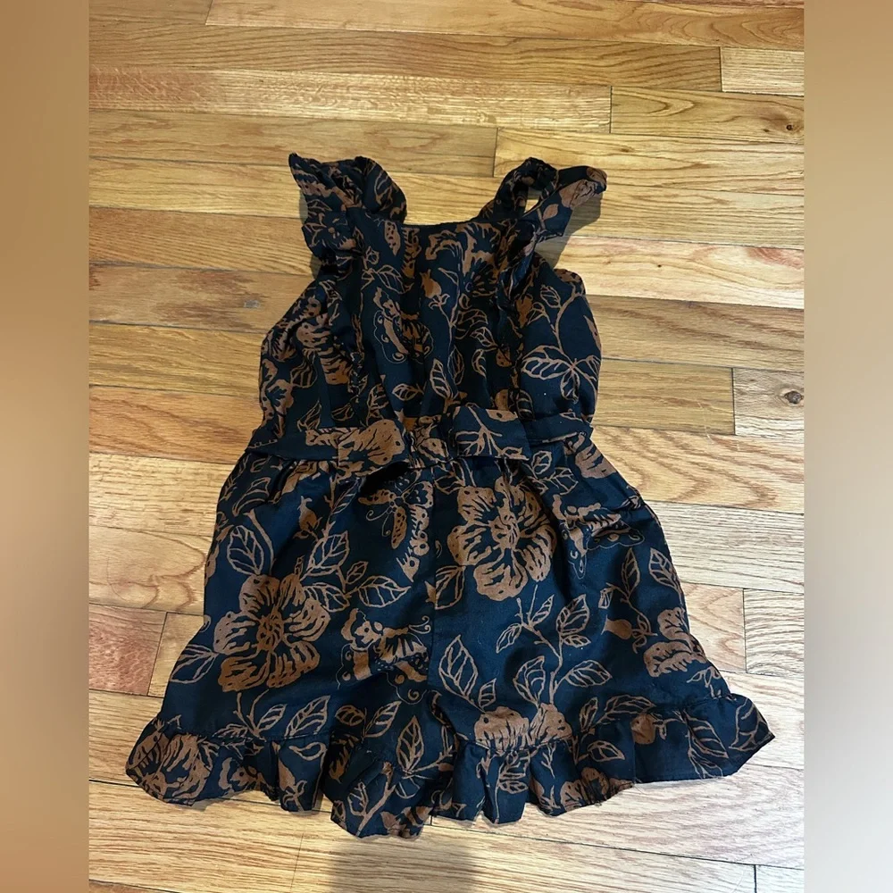 Janie‎ And Jack Girls Floral Romper Black Brown Lined Ruffles Sz 6